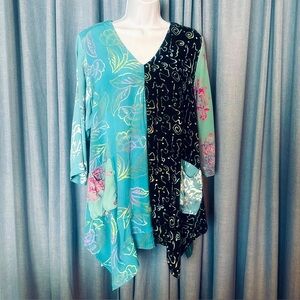 Wild Thing Womens XL Boho Lagenlook Batik Tunic Patchwork